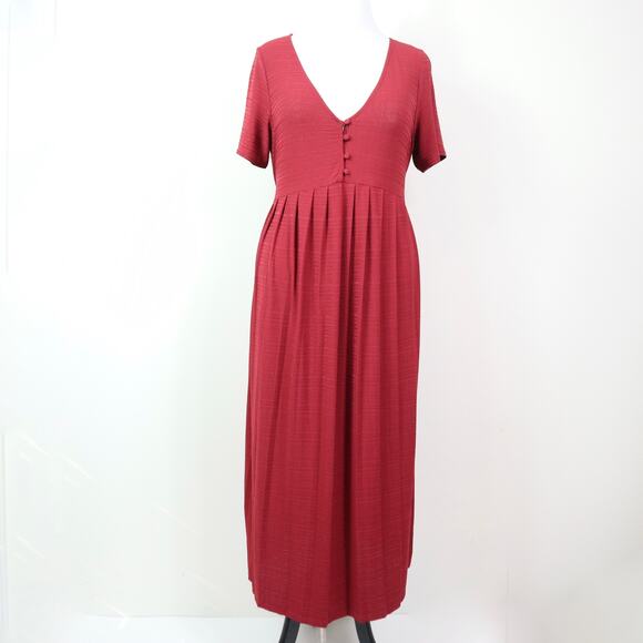 ASOS Size 14 Textured Button V-neck Dress MaxiTie Waist Rust Red - Picture 3 of 12